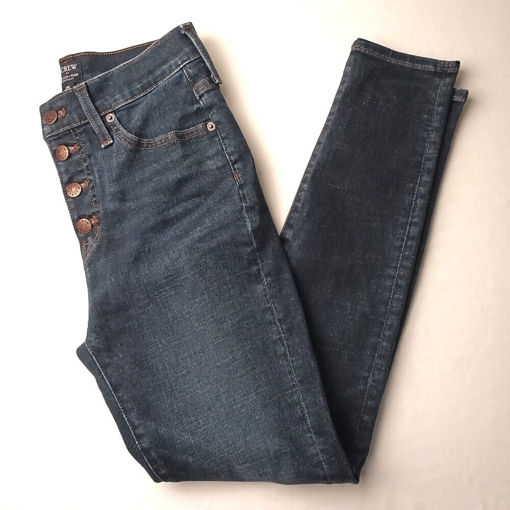 J.Crew Womens 10" High-Rise Button Fly Skinny Jeans Size 26/2 Dark Wash Indigo